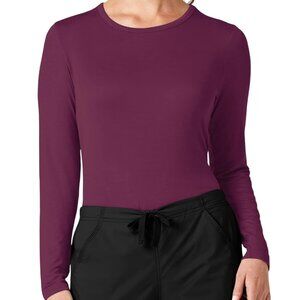 Wonderwink Top Size Small Under Scrubs Shirt Layers Crewneck Long Sleeve Wine